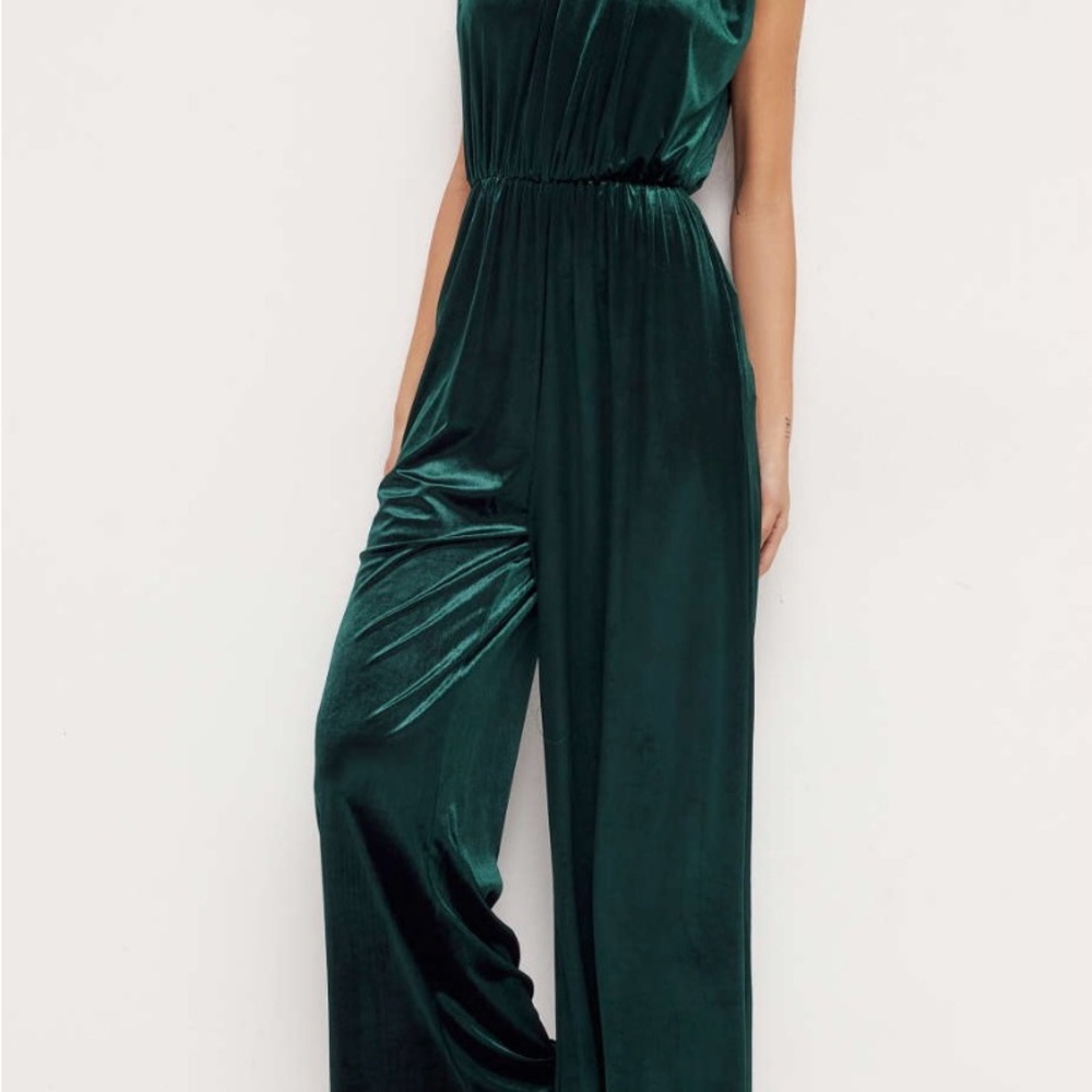 NWT Cider Dark Green Velvet Jumpsuit